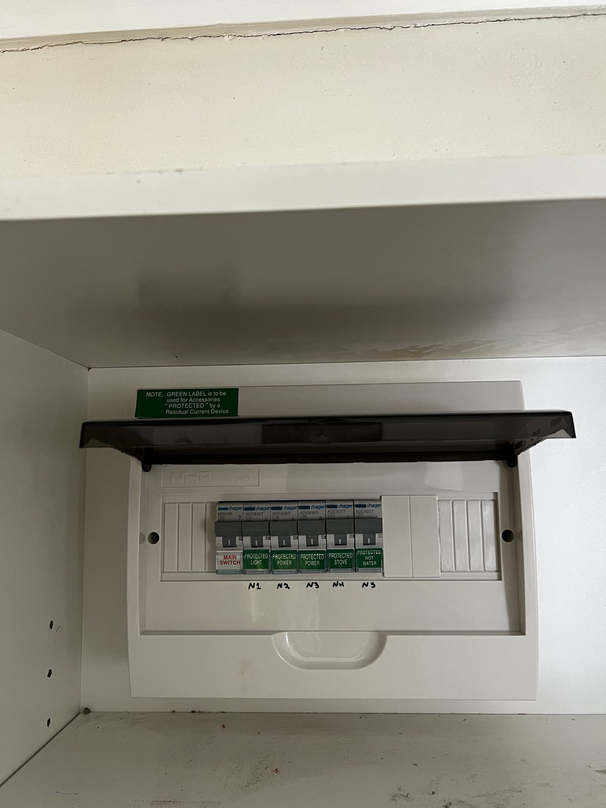 New switchboard with Hager RCBO safety switches installed